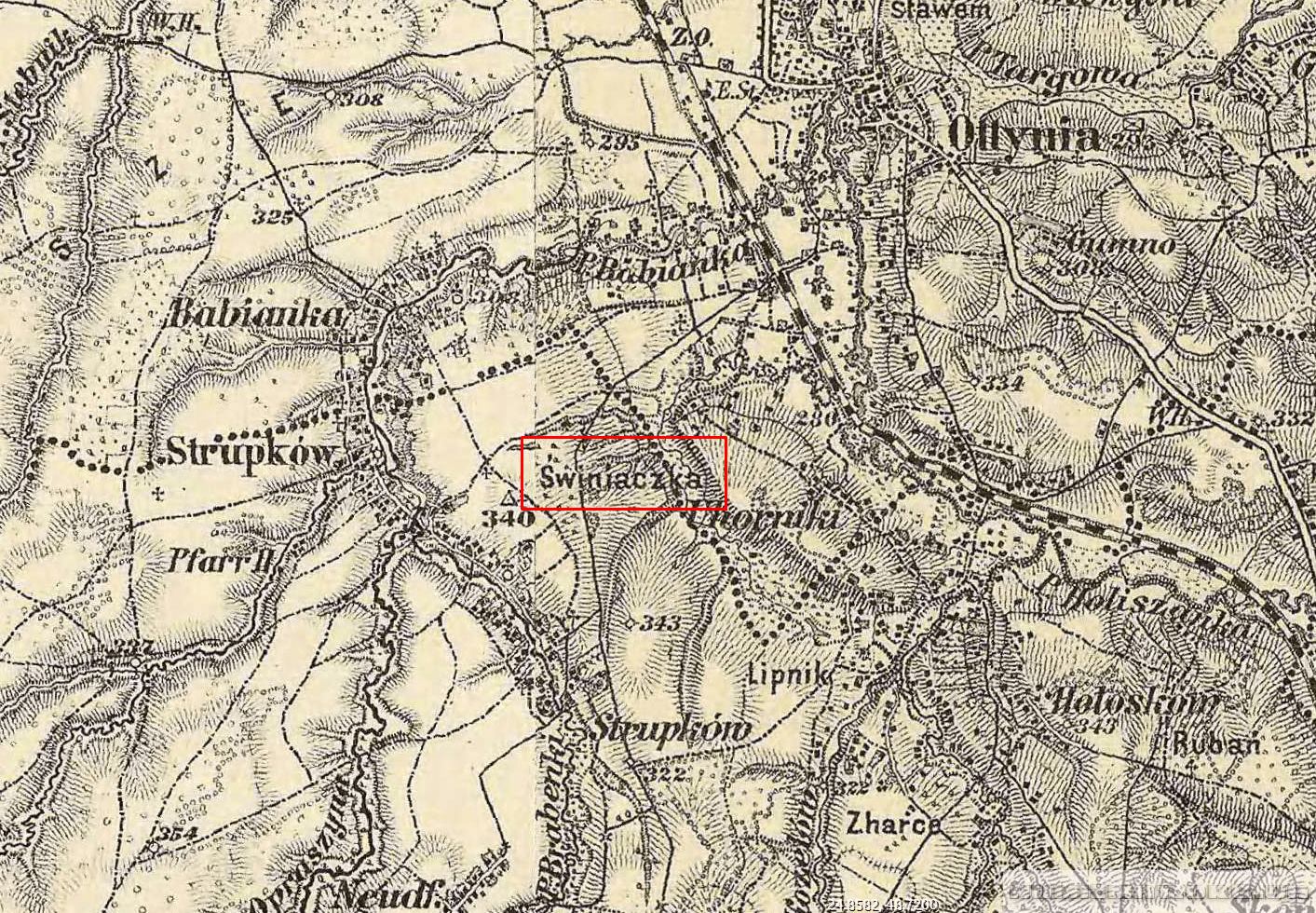 Мапа села Угорники 1887 року.