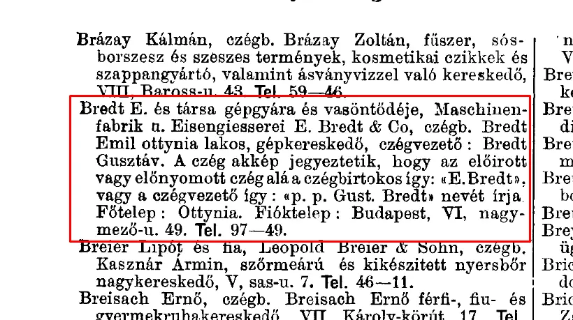 Вирізка з книги "Czim-Es Lakasjegyzek. Budapesti, 1913".