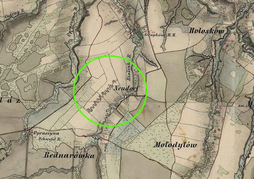 Село Нойдорф на мапі 1861–1864 років