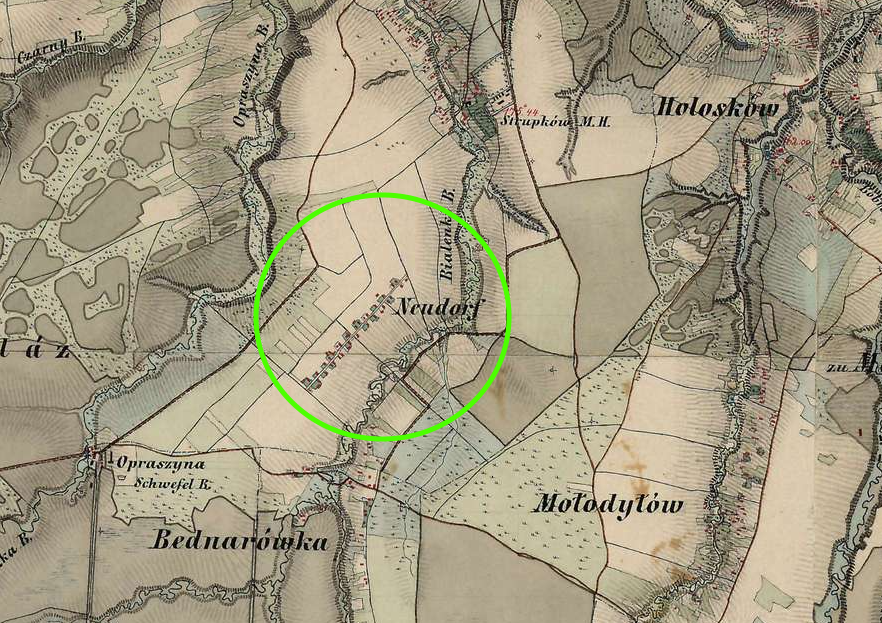 Нове село Neudorf на мапі 1861-1864